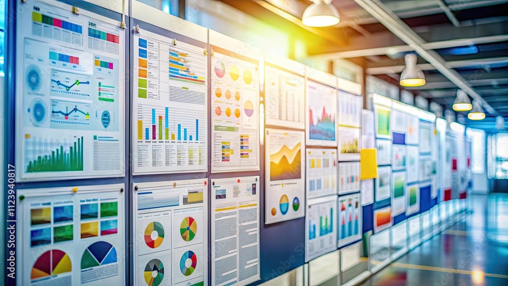 custom made wallpaper toronto digitalDistant blur of colorful posters and diagrams highlighting scientific concepts , education, research