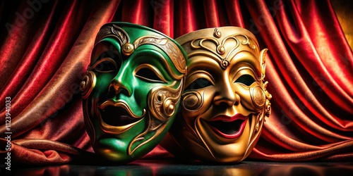 Macro Comedy Tragedy Masks Red Curtain Theatre Photography photo