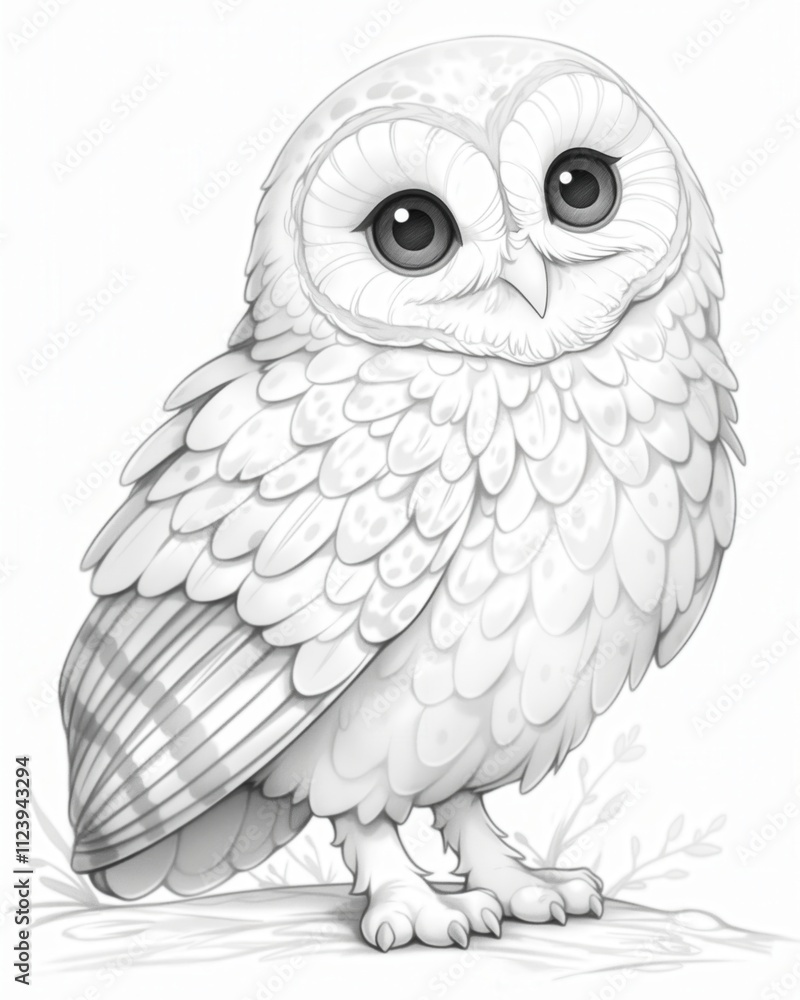 Fototapeta premium Black and white illustration for coloring birds, owl.