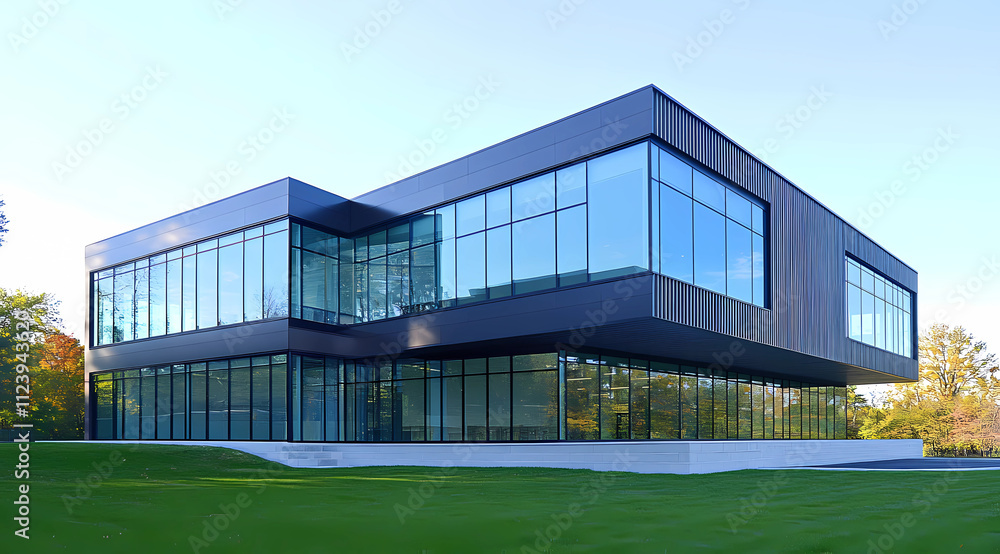 Obraz premium Innovative Multi-Story Building with a Striking Glass Facade and Dynamic Architecture