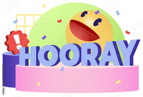 Lettering Hooray with exclamation mark sign and smile text