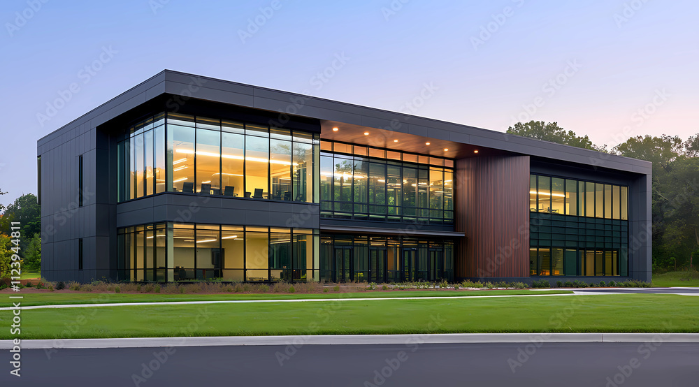 Fototapeta premium Cutting-Edge Office Building with Sleek Glass Windows and Contemporary Architecture