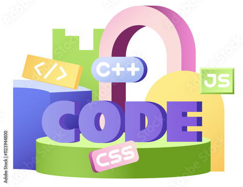 Lettering Code with programming languages and code sign text