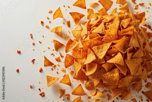 Spicy Taco Chips Bursting with Flavor and Golden Crunch on a Simple Background