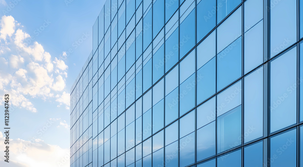 Fototapeta premium Modern Commercial Skyscraper Featuring Expansive Glass Facade and Sleek Design