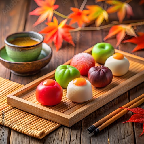 Still life with fruit and tea.