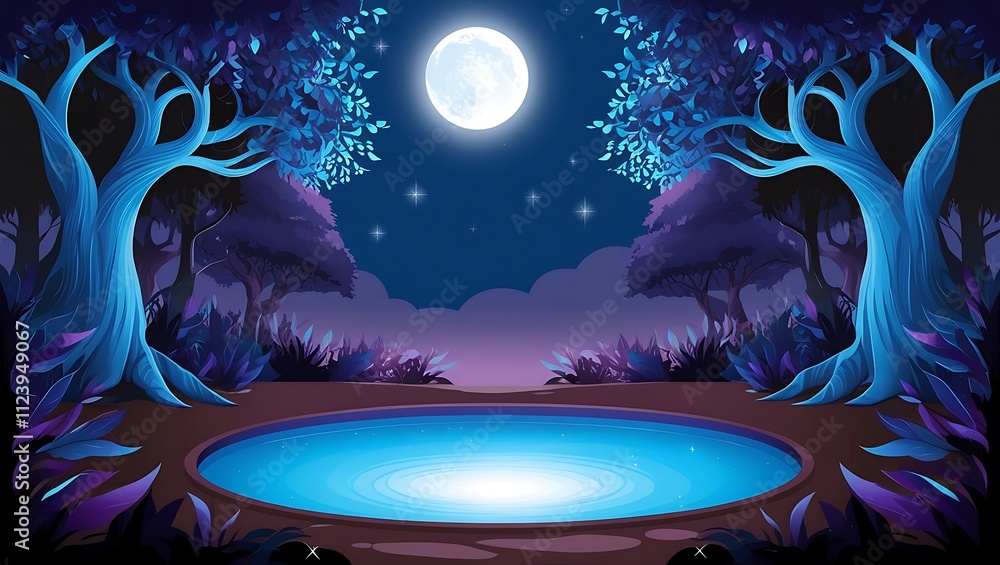 Obraz premium Enchanting Moonlit Pond in a Mystical Forest