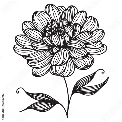 One continuous single drawing line of blooming flower with intricate petals