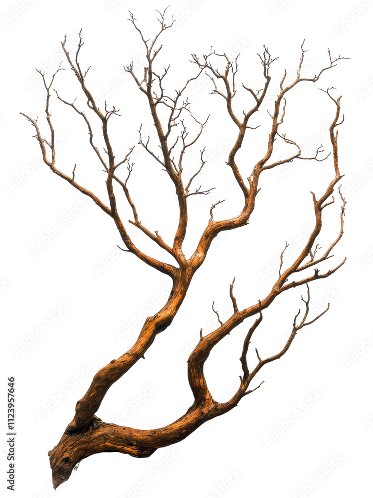 Fototapeta premium Dried crooked tree with long thin branches, showcasing unique shapes