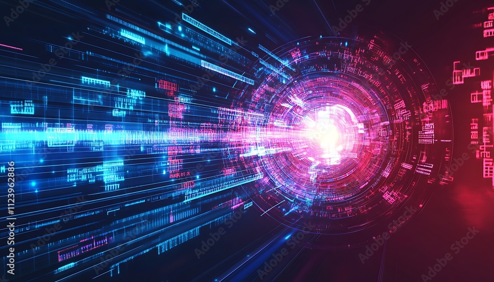 Obraz premium Futuristic Digital Tunnel Abstract Data Stream Network Technology Background