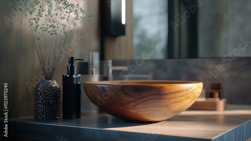 Several Bottles of Essential Oils on a Wooden Tray. photo