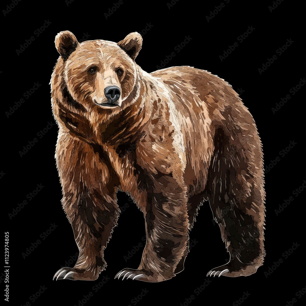 Obraz premium A Standing Brown Bear Against a Black Background