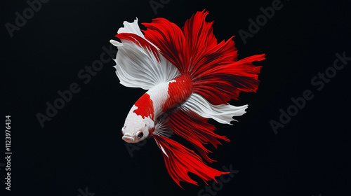 A red colored tail fish against black color background. photo