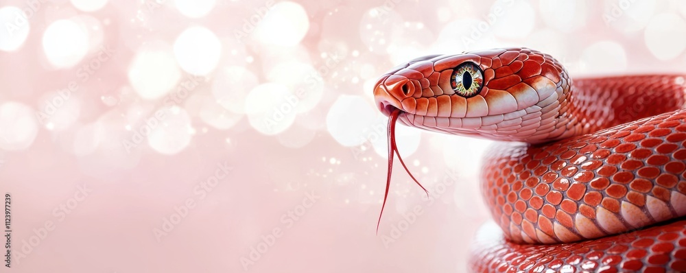 Obraz premium Vibrant red snake slithering on pink background wildlife close-up