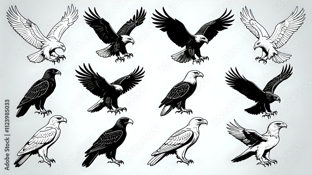 Obraz premium Illustration black white of eagle 
