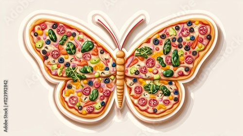 Vibrant Butterfly Shaped Pizza with Fresh Vegetables and Fruits Showcasing Innovative Culinary Design and Creativity