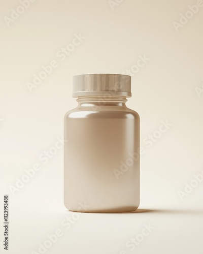 Close-up of an unlabeled pearlescent cream bottle with a sleek design and soft lighting.