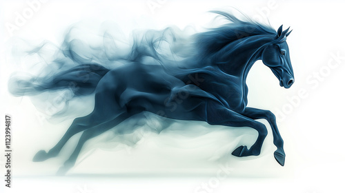 Black horse running in the wind with flowing mane and tail