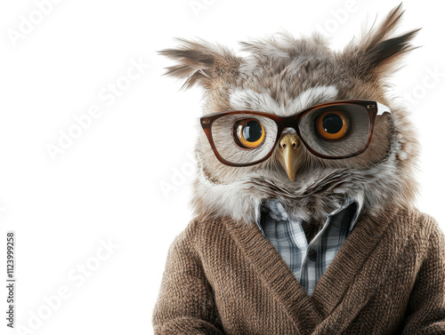 Wise owl in glasses and cozy sweater, captivating portrait of style wisdom photo