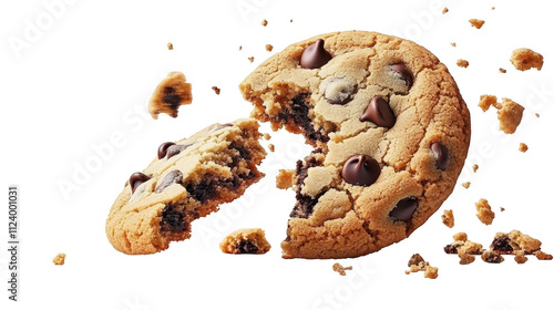 Closeup of a delicious chocolate chip cookie with bite missing, sweet treat for your sweet tooth