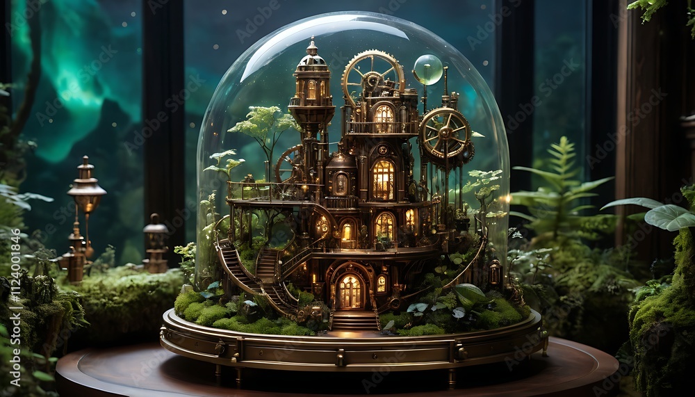 Fototapeta premium a glass ball with a ship in it and a window behind it.