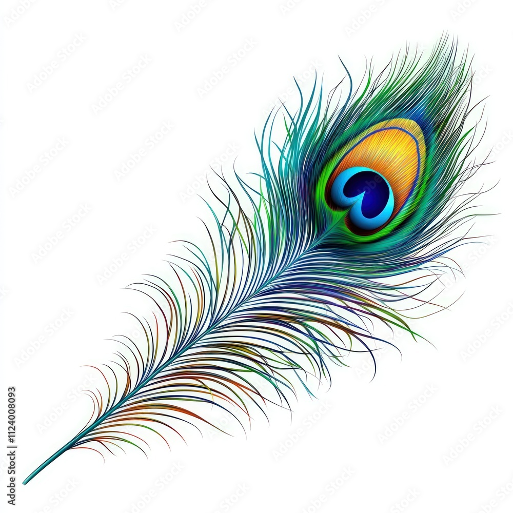 Obraz premium Colorful peacock feather, vibrant, isolated.