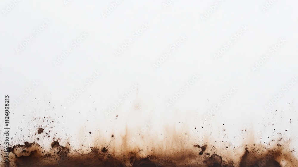 Obraz premium Abstract artwork featuring brown ink splashes against a white background.