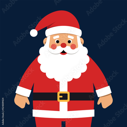 Santa Claus with red hat and beard. Vector illustration in cartoon style