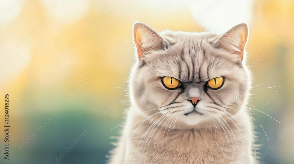 Fototapeta premium A close-up portrait of an expressive cat with striking yellow eyes.