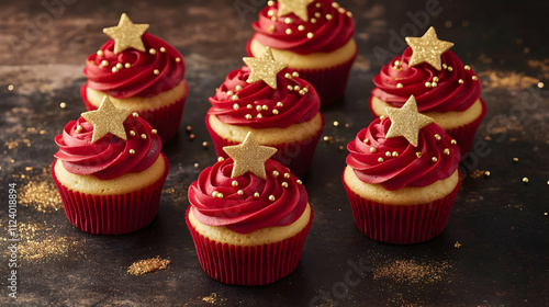 Red Velvet Cupcakes with Gold Stars: Festive Food Photography