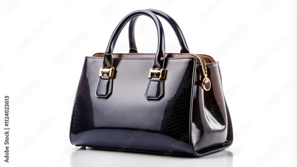 Naklejka premium Black Handbag White Background Product Photography: High-Resolution Image for E-commerce
