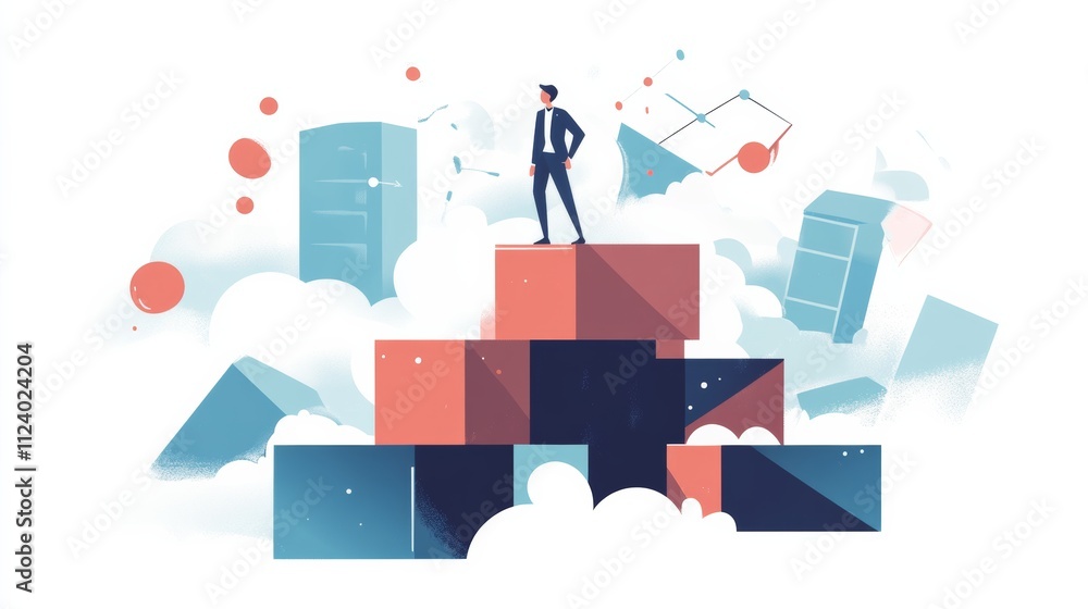 Obraz premium Developing, taking a risk, support and solving the problem business concept illustration.