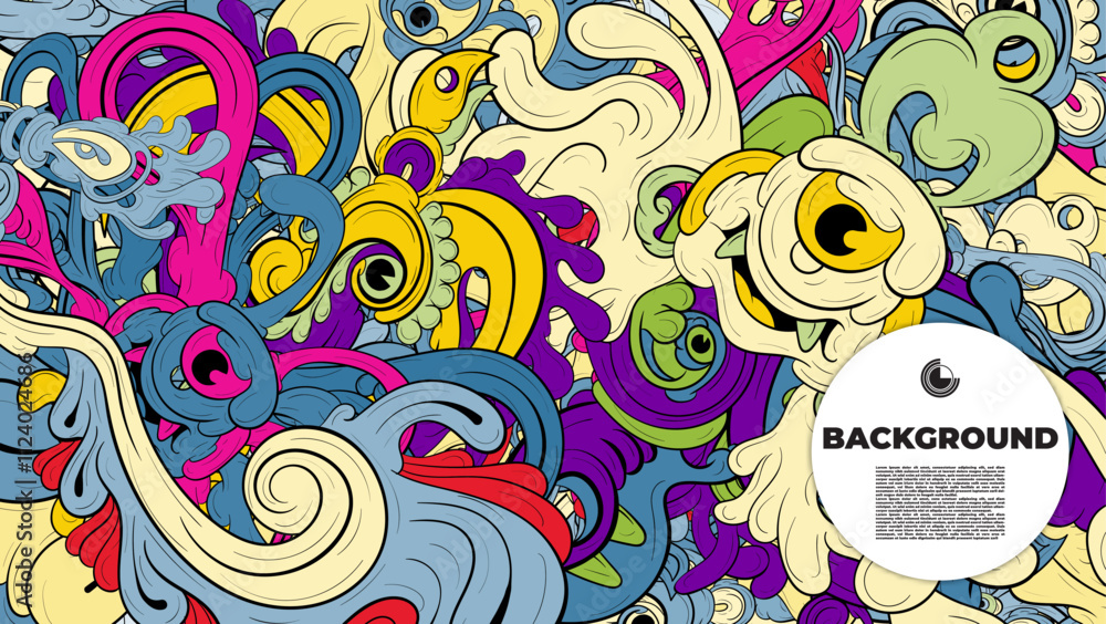 Fototapeta premium Vibrant and Playful Colorful Abstract Doodle Art Design for Posters, Covers, Flyers, Backgrounds, Prints, and Wall Décor, Perfect for Adding a Creative Touch to Any project