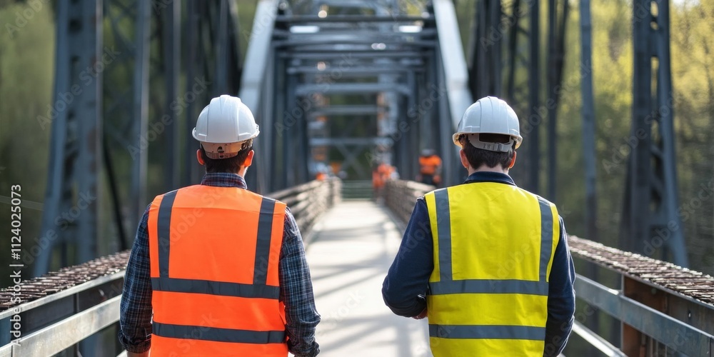 Obraz premium Bridge engineers perform checks to ensure the durability of a new structure.