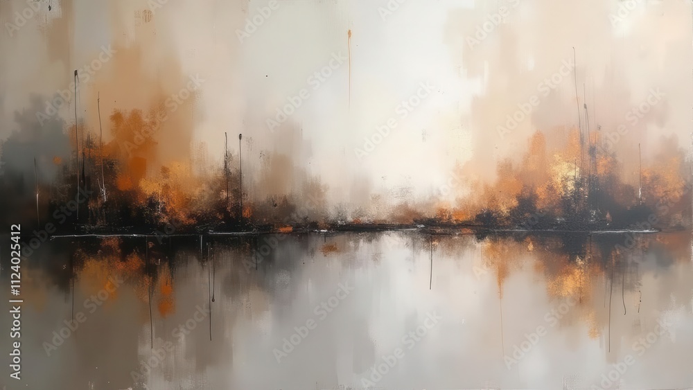 Obraz premium Flowing ink rivers. Abstract painting using highly-textured oil paint in shades of brown, gray, and white, with an emphasis on clarity and noise-free 4K UHD detail