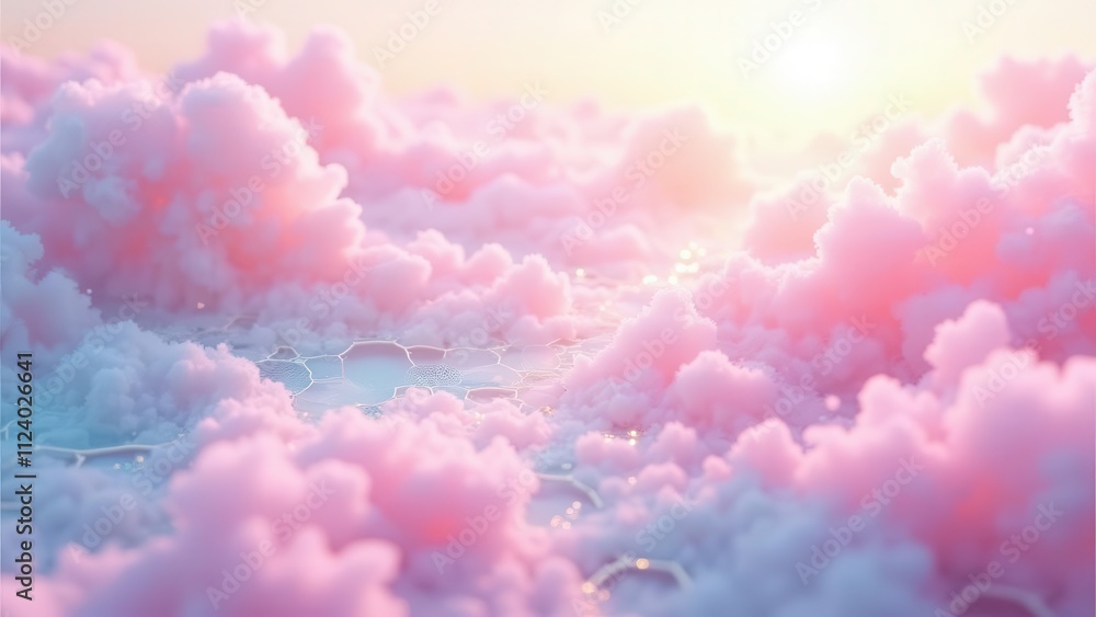 Fototapeta premium Futuristic hexagon clusters. A dreamy landscape of hexagons with pastel shades and transparent layers, capturing an ethereal essence. The perfectly noise-free image shines in stunning 4K UHD detail.