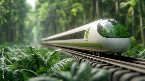 Eco Friendly High Speed Train in Lush Jungle Sustainable Transport Green Technology