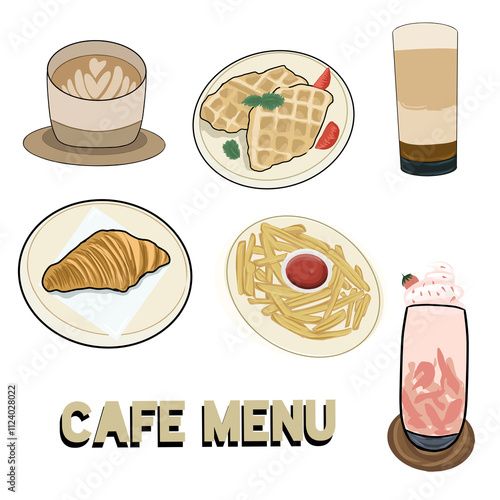 set of food and drinkat cafe  icon  photo