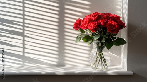 Wallpaper Mural A beautiful vase of red roses casting shadows on a bright windowsill. Torontodigital.ca