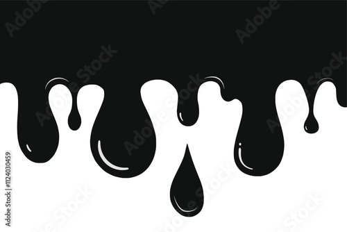 Dripping oil fluid. Black ink flowing. Dark liquid melting. Paint drop isolated.