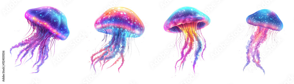 Obraz premium Vibrant Jellyfish Collection on Transparent Background