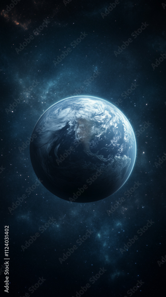 Obraz premium View of Earth from Space with Starry Galaxy Background Phone Wallpaper