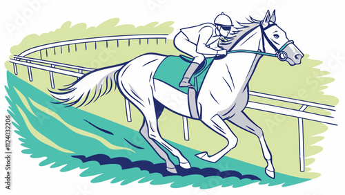 White  horse in watercolor style, painting, horse racing, watercolor horse running
