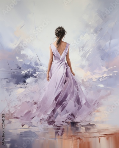 Woman in Lavender Dress Walking Away
