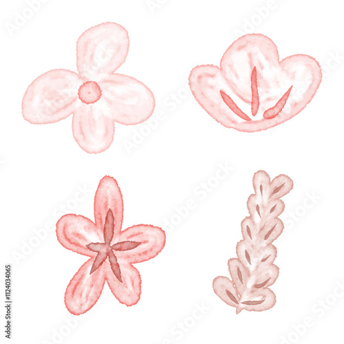 Pink Flower watercolor clipart set