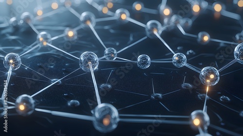 Abstract Molecular Structure with Swirling Elements and Soft Lighting, Highlighting Connectivity and Movement in a Conceptual Visual Representation for Scientific Themes