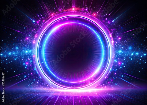Neon Glow Quantum Portal: Futuristic Abstract Background with Purple Glitch Light
