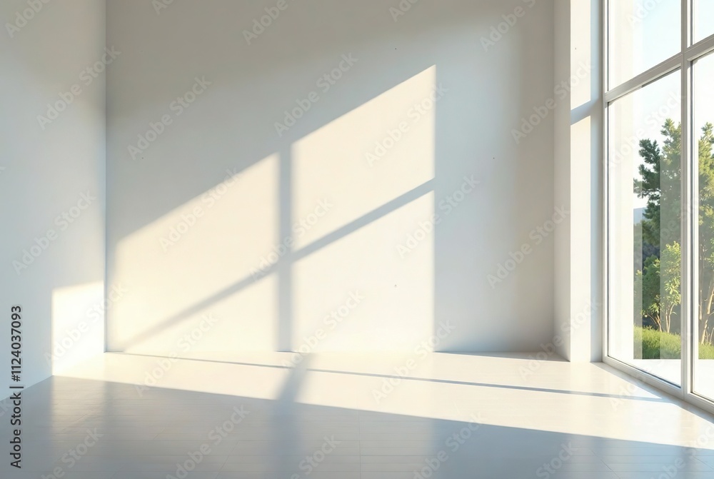 Fototapeta premium Minimalist White Room Sunbeams - AI Photo