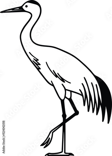 Line drawing of a Sandhill crane silhouette vector standing on one leg