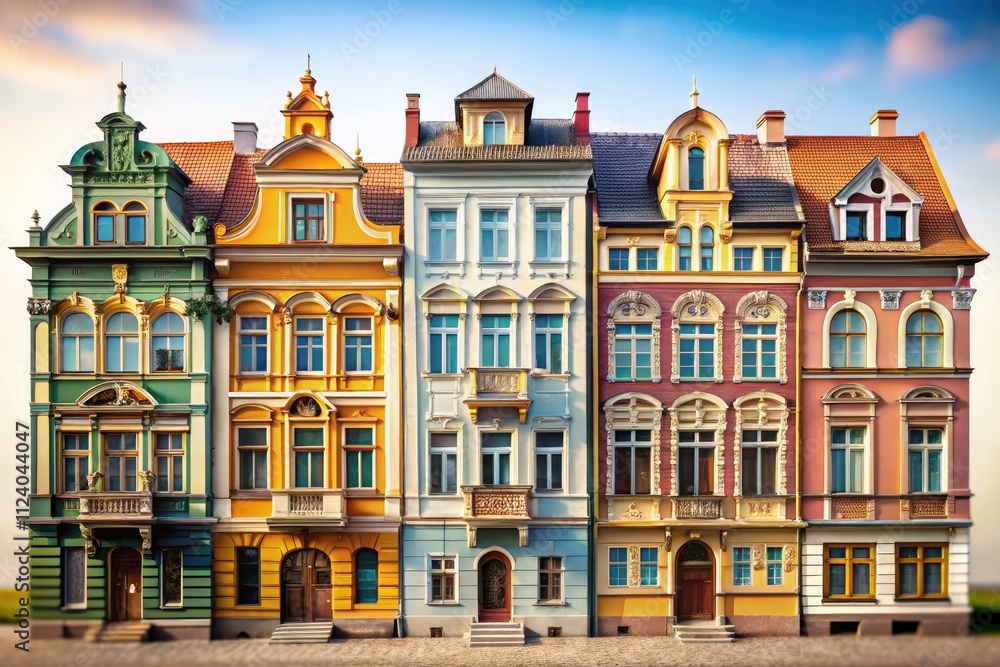 Naklejka premium Tilt-Shift Vintage House Facades: Classic Architecture Photography Collection